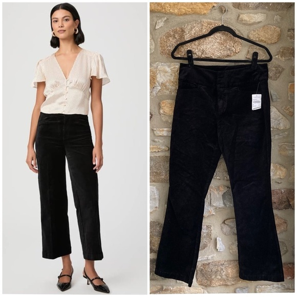 NWT PAIGE Claudine High Waist Crop Flare Pants In Black Velvet Womens 30 $219 - Picture 1 of 12
